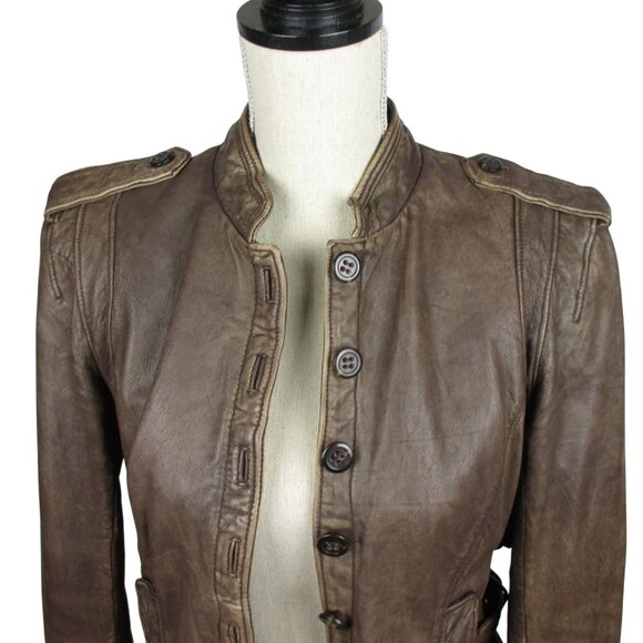 Peruvian Connection100% Sheep Leather Brown Moto Newbury Jacket Size 10 Luxury - Picture 3 of 13